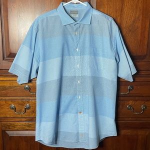 Thomas Dean Short Sleeve Blue Checked Button Down Shirt. Size XL.